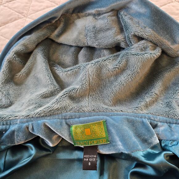 Tracy Porter Hooded Jacket Women's S Teal Blue Floral Ribbon Trim Polished Boho - Picture 7 of 10